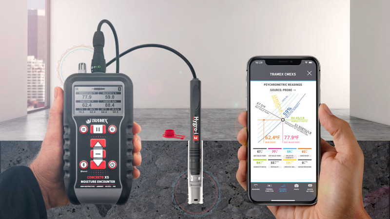 Application Tramex Meters — CMEX5, sonde Hygro-i2 et enregistrement des données