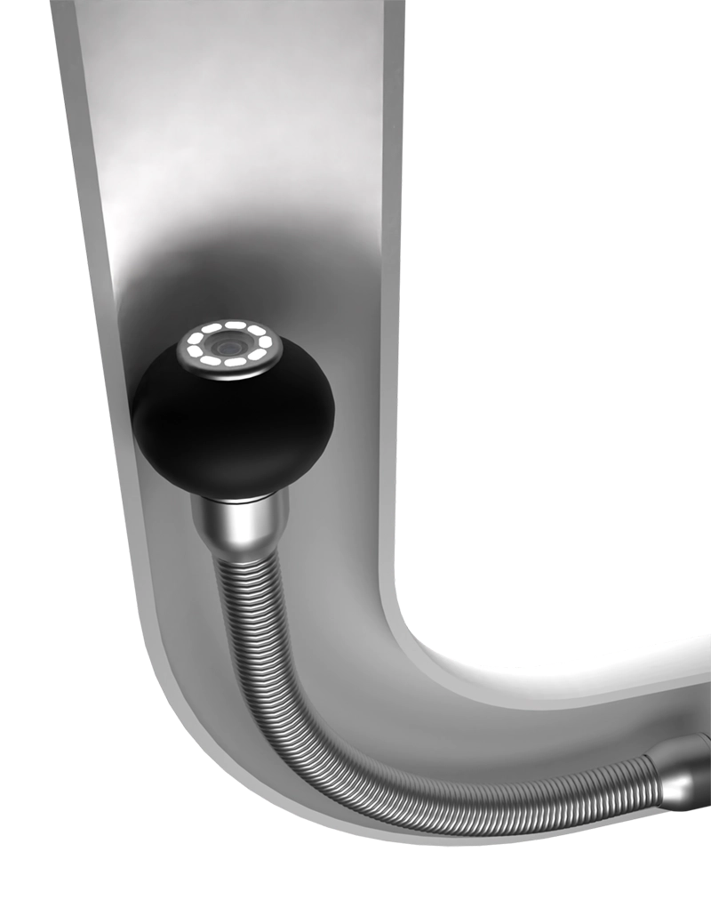 Tubicam® R14 HD — passage d'un coude à 90° dans un tuyau de 30 mm